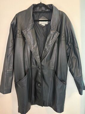 Vintage Fitzwright Genuine Leather Swing Coat Black Oversized S